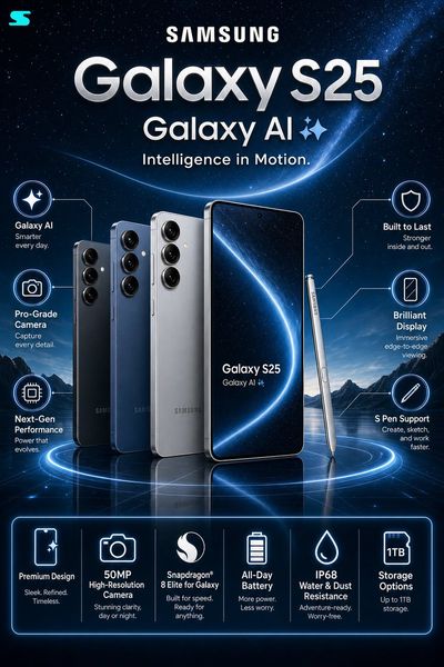 Futuristic Samsung Galaxy S25 Infographic Poster