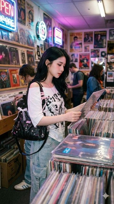 Vinyl Vibes: A Retro Muse in Profile