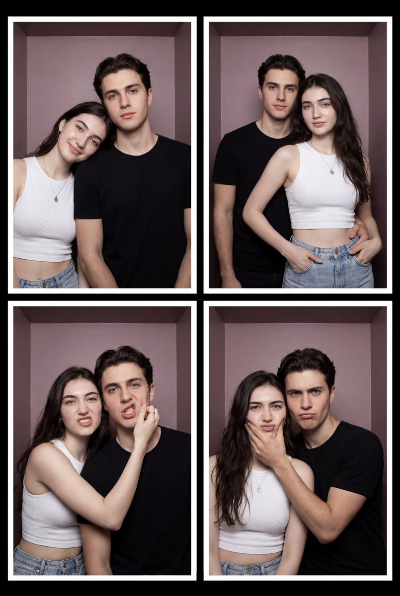 Young couple shares playful photobooth moments with silly faces