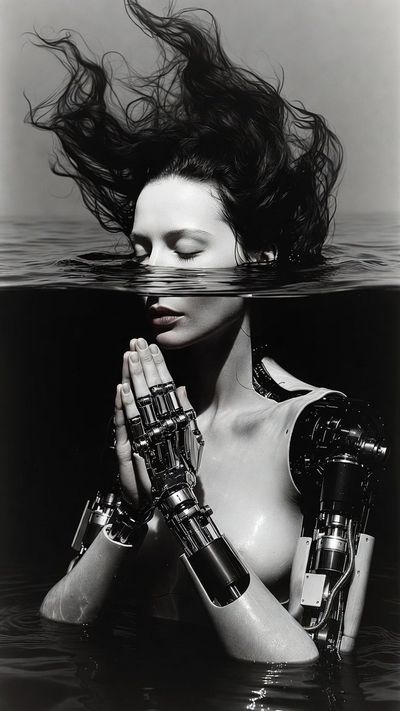 Obsidian Reflections: Cybernetic Serenity