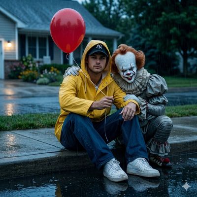 A Surreal Encounter on a Rainy Sidewalk