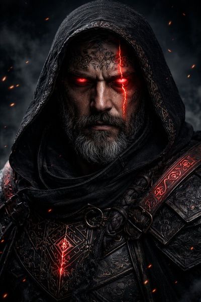 Glitch-Warrior in Dark Tactical Fantasy Armor