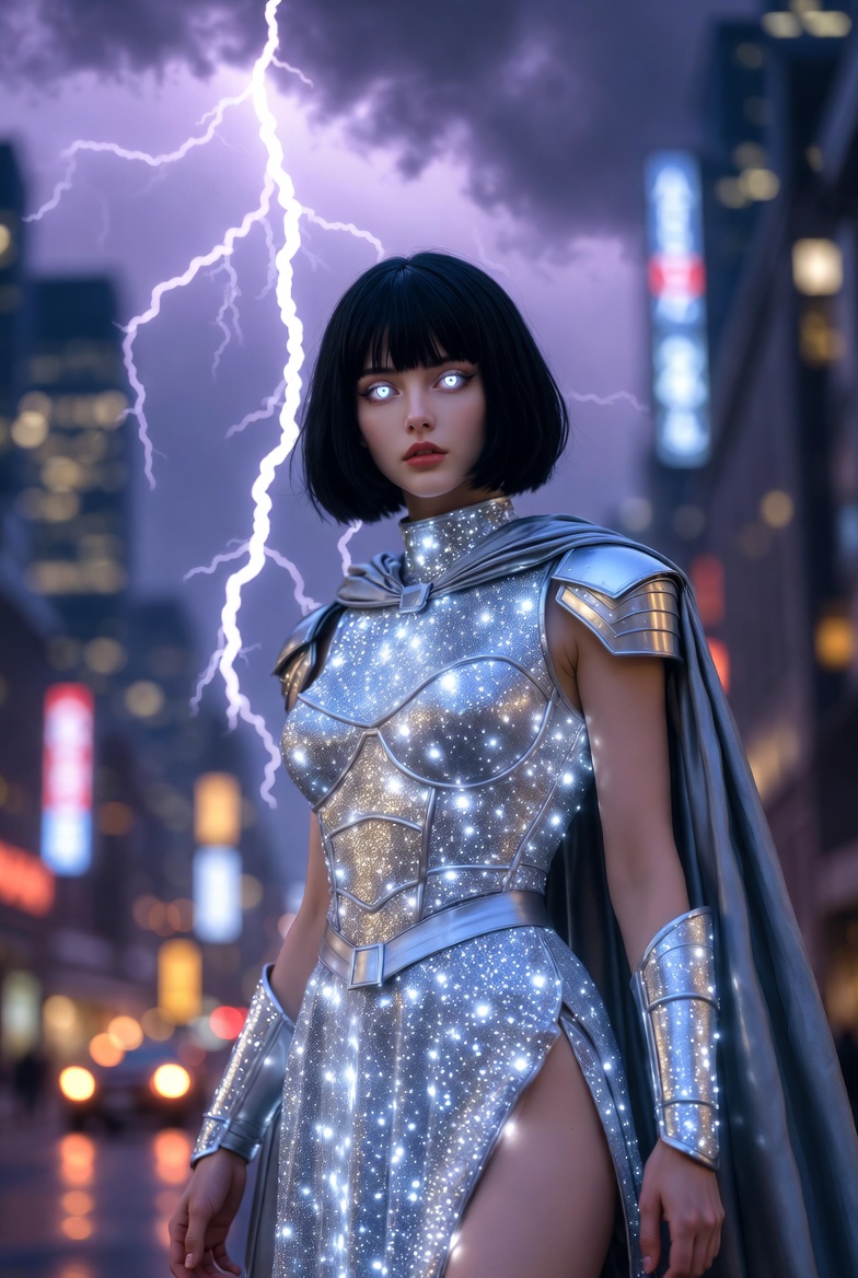 Electric Elegance: Futuristic Superheroine in Silver