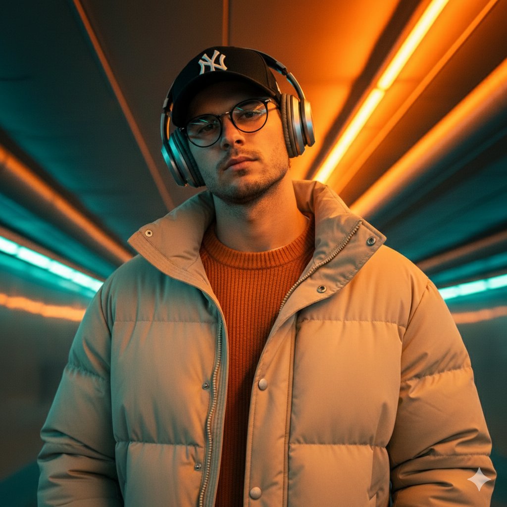 Cinematic Urban Vibes: Neon Glow & Dramatic Fashion Portrait