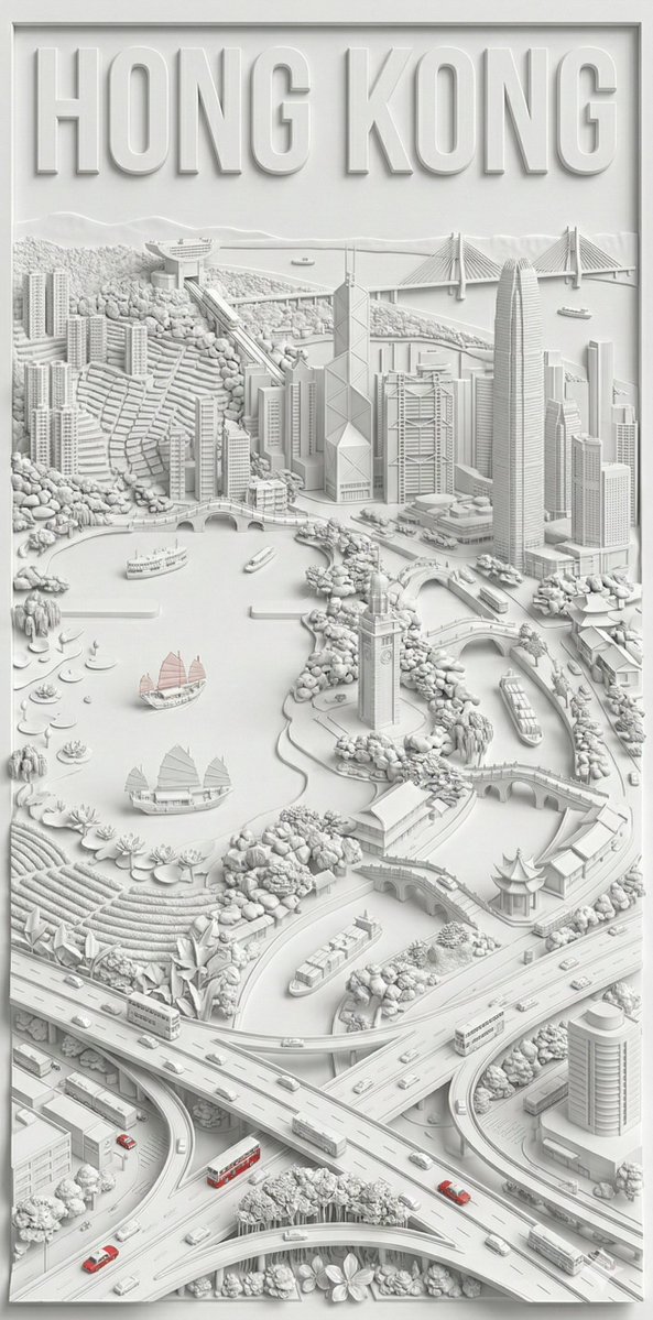 3D Bas-Relief Cityscape in Pure White