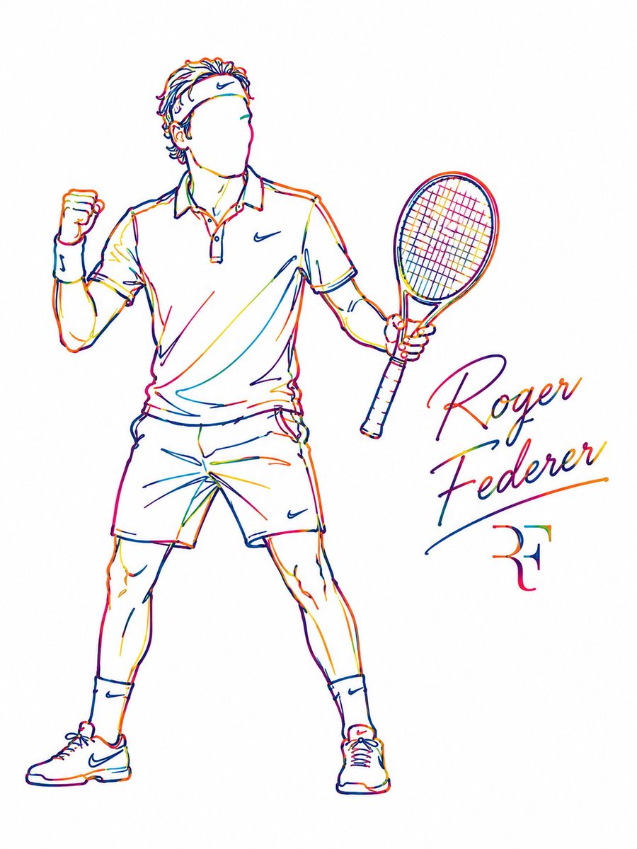 Neon rainbow line art captures five iconic celebrities in motion