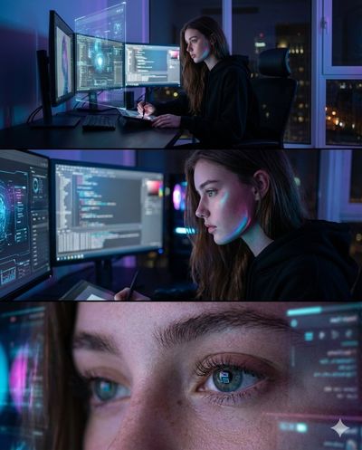 Futuristic Portrait: A Triptych of Digital Artistry