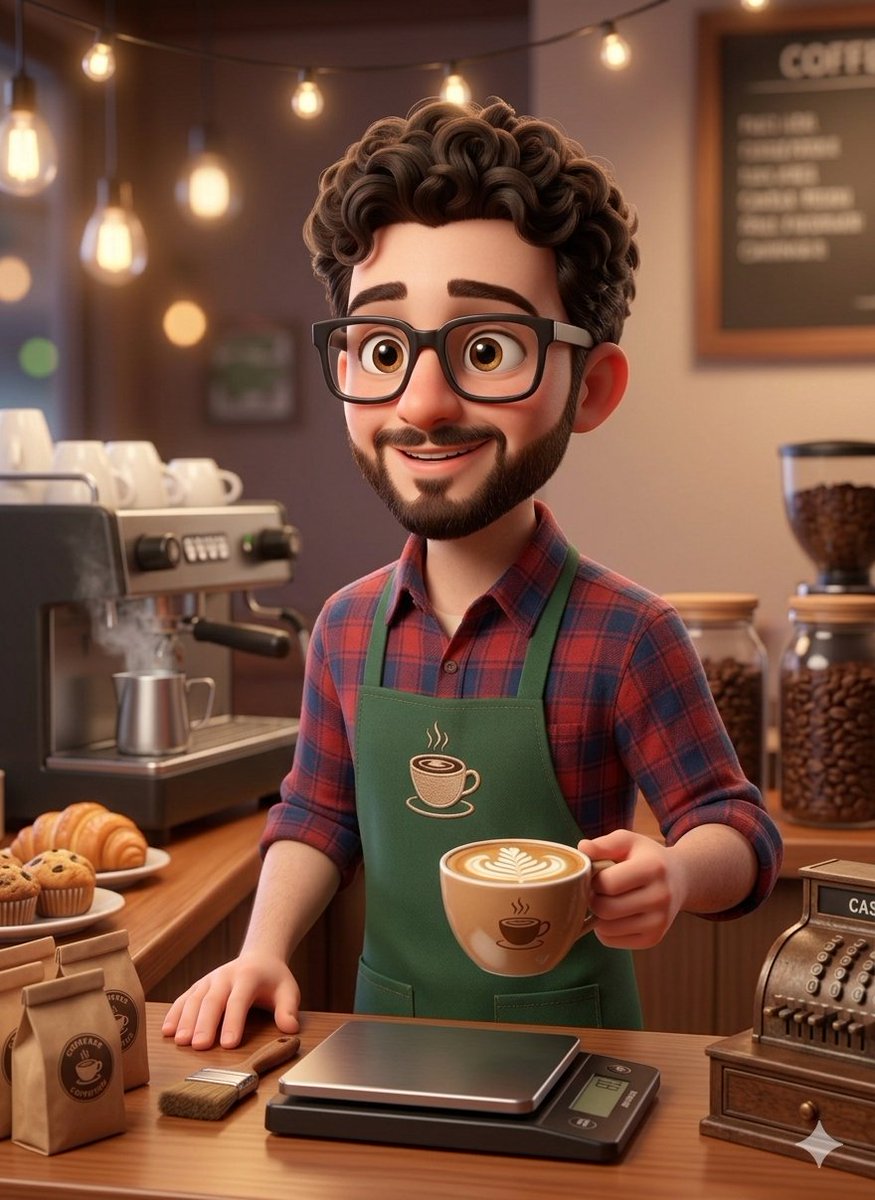 Charming 3D Barista in Cozy Coffee Shop Ambiance
