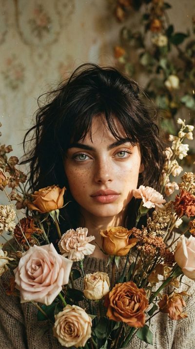 Nostalgic Floral Embrace: A Dreamy Autumn Portrait