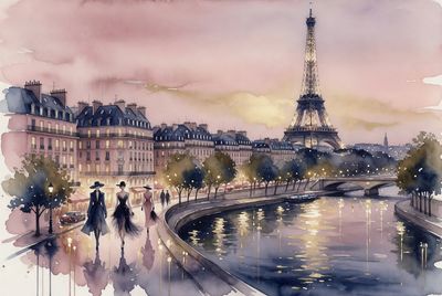 Twilight Elegance: Paris in Watercolor