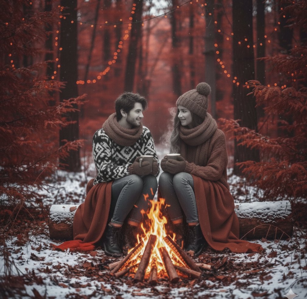 Romantic Winter Night by the Fire