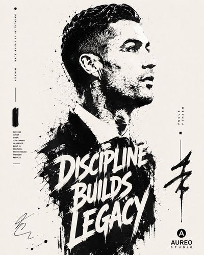 Bold side profile emerges from fragmented stencil shapes and ink splatters