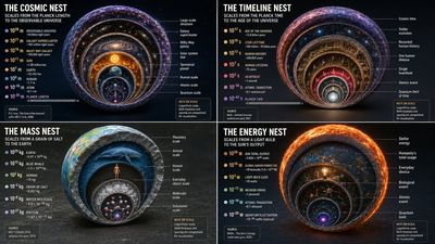Cross-section reveals nested scales from atoms to galaxies.