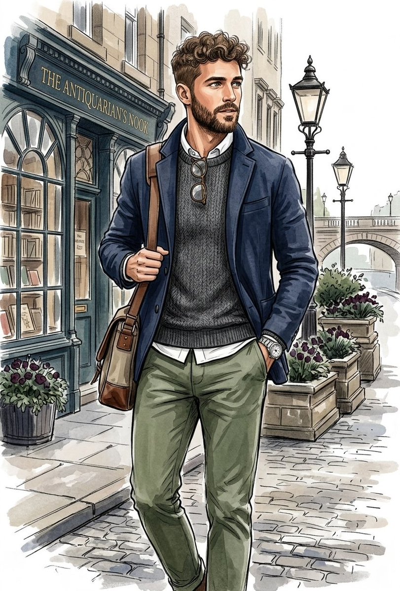 A handsome explorer stands in a vintage conservatory