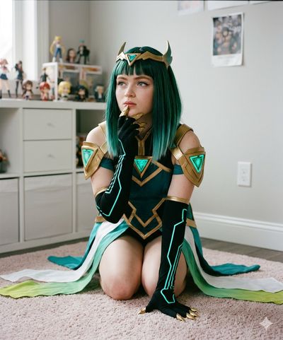 Emerald Circuit Empress in a Neon Fantasy Cosplay
