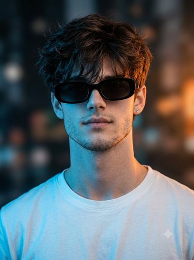 Cinematic Portrait of a Person in Sunglasses with Dual-Tone Lighting
