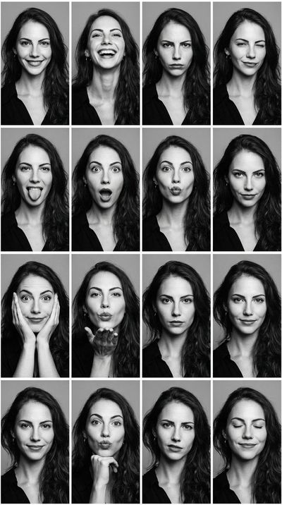 Photobooth Fun in Monochrome: A Grid of Expressions