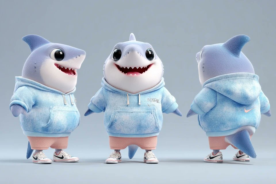 Adorable 3D Anthropomorphic Mascot in Triple View