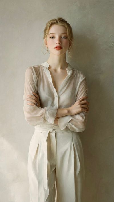 Elegant woman poses in monochromatic studio portraits with varied palettes