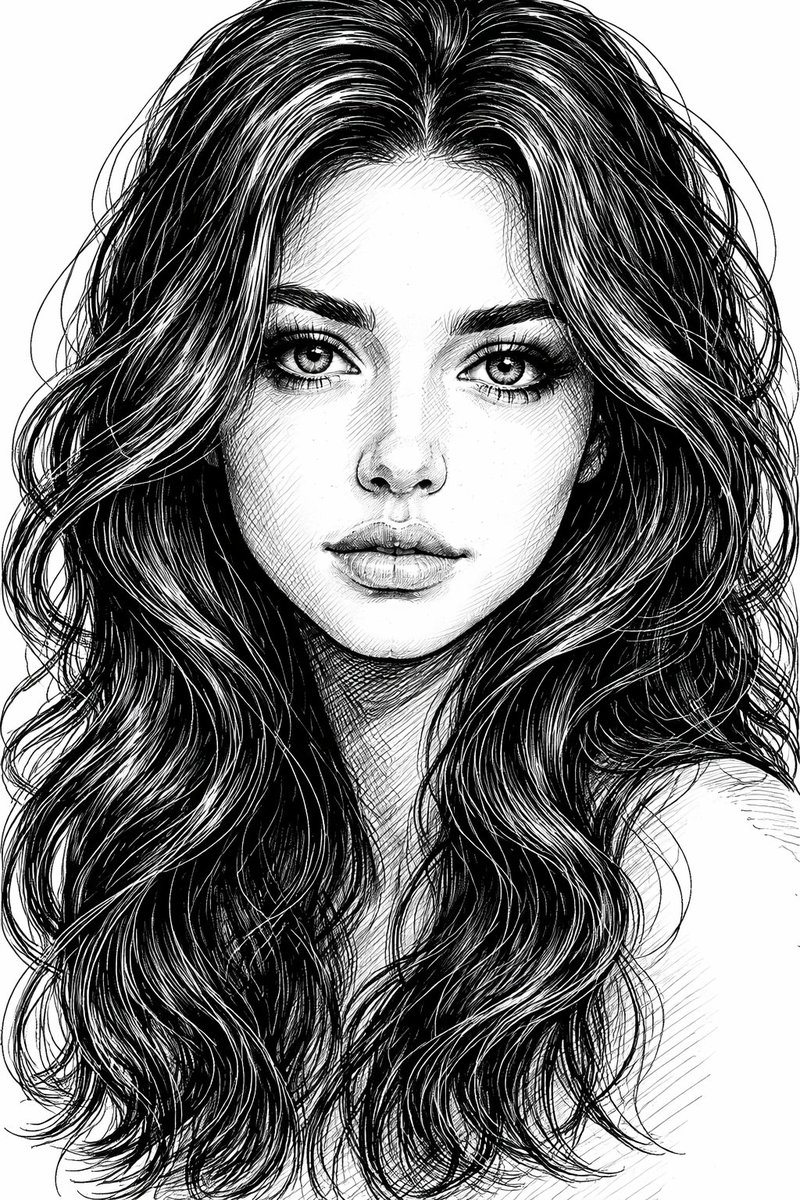 Intricate Pen and Ink Portrait of a Young Adult