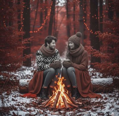 Romantic Winter Night by the Fire