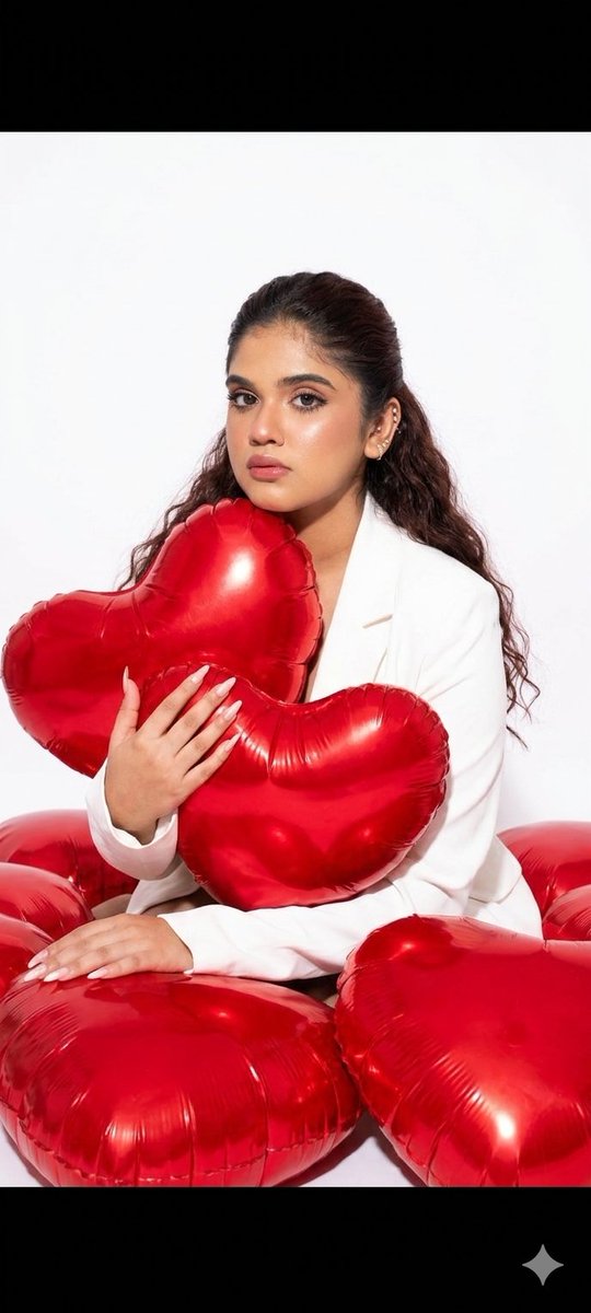 High-Fashion Elegance with Floating Red Hearts
