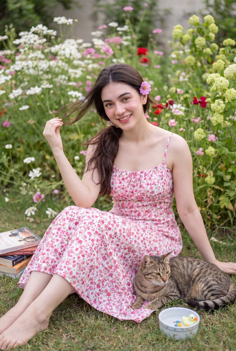 Whimsical Garden Portrait with Soft Feminine Charm
