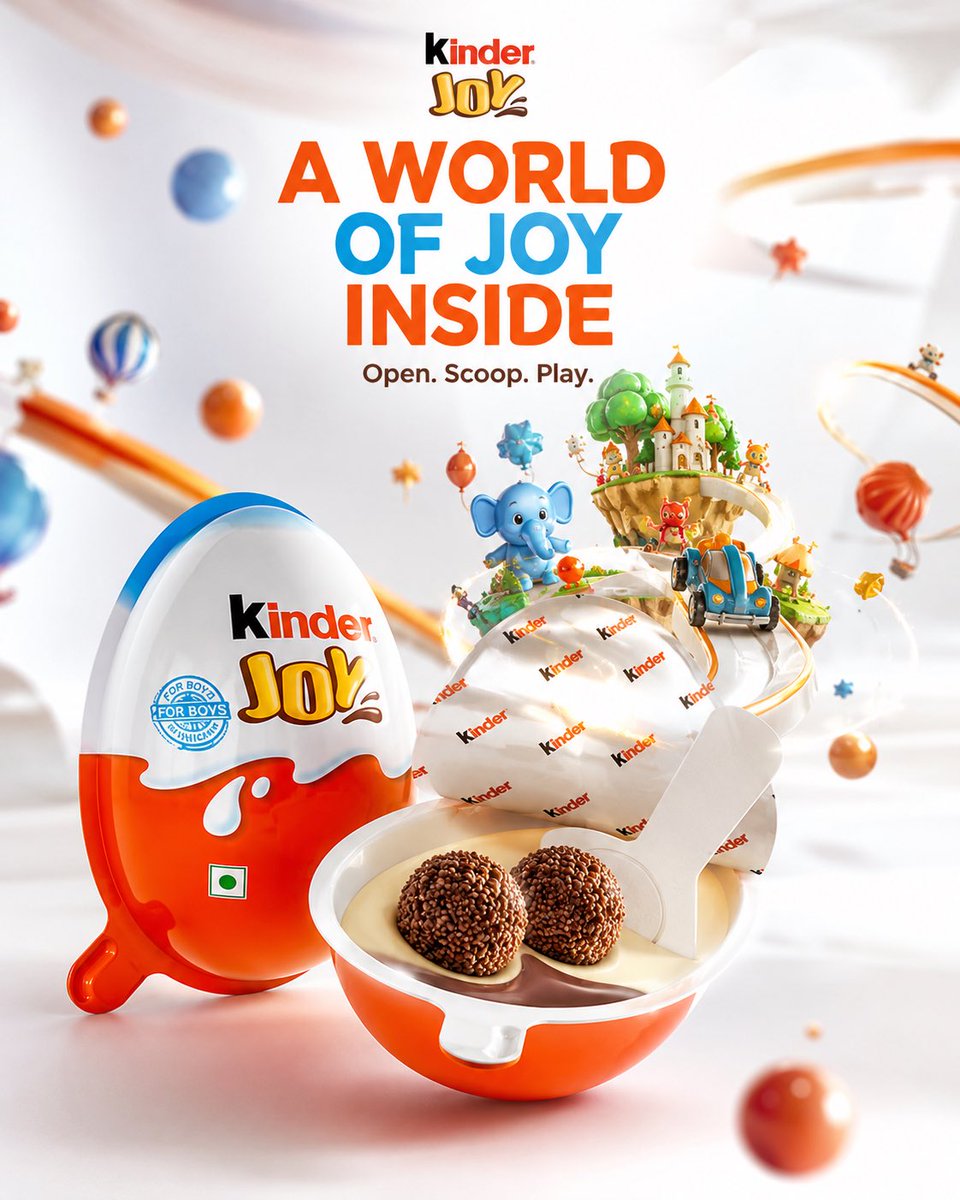A Kinder Joy egg opens to reveal a whimsical miniature world inside.