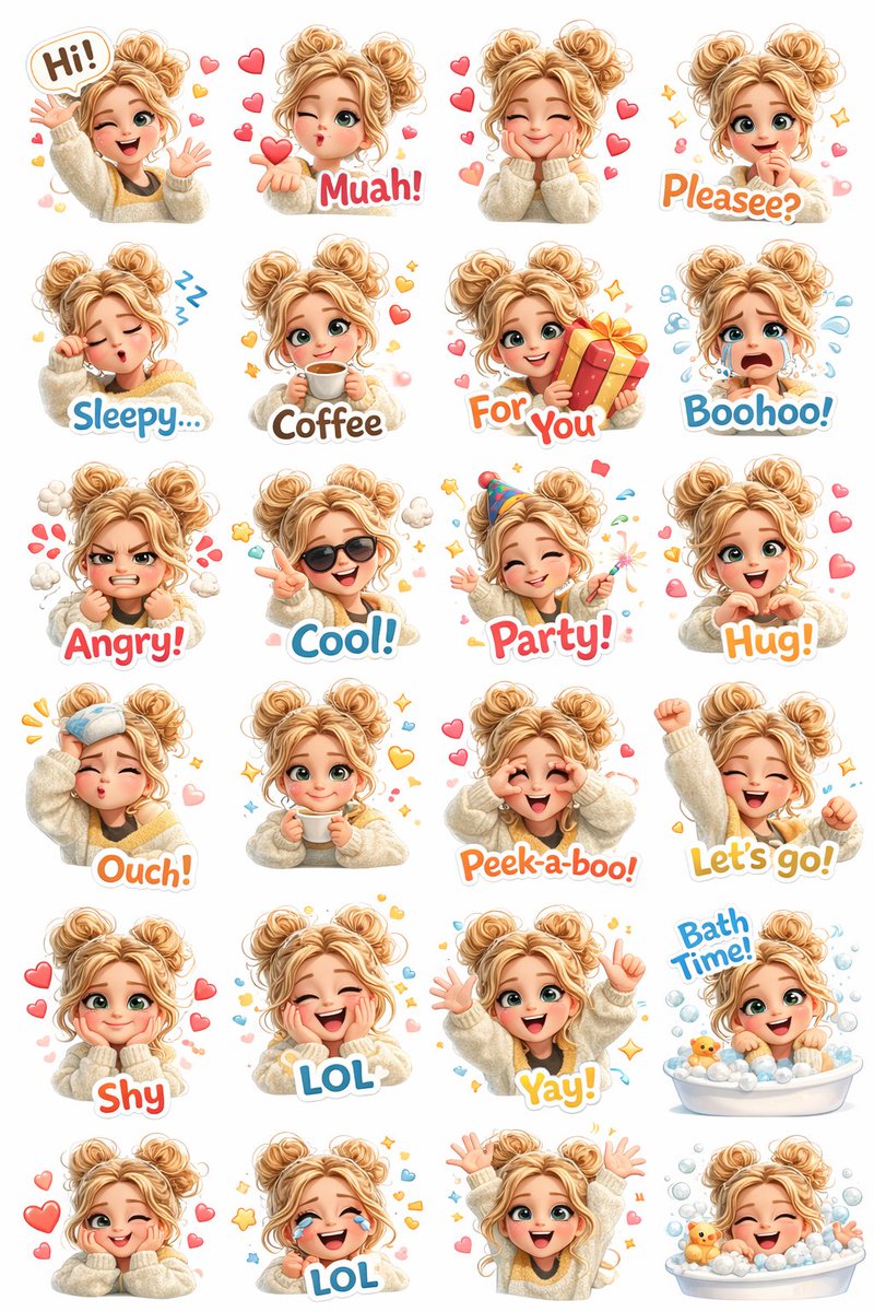 Create a Custom 3D Sticker Sheet of a Cute Girl in Every Mood!