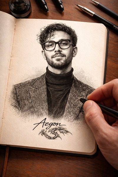 Ink Portrait in a Sketchbook