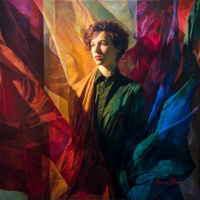 Serene Figure Amid Flowing Drapery