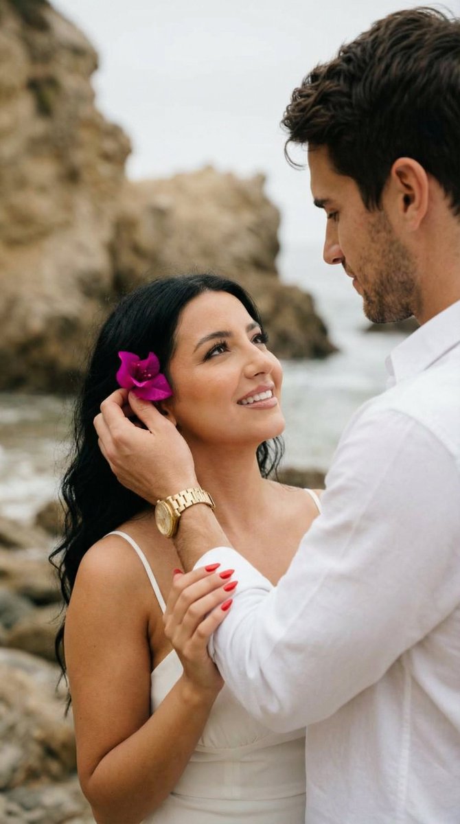 Romantic Beach Moment: A Gentle Gesture
