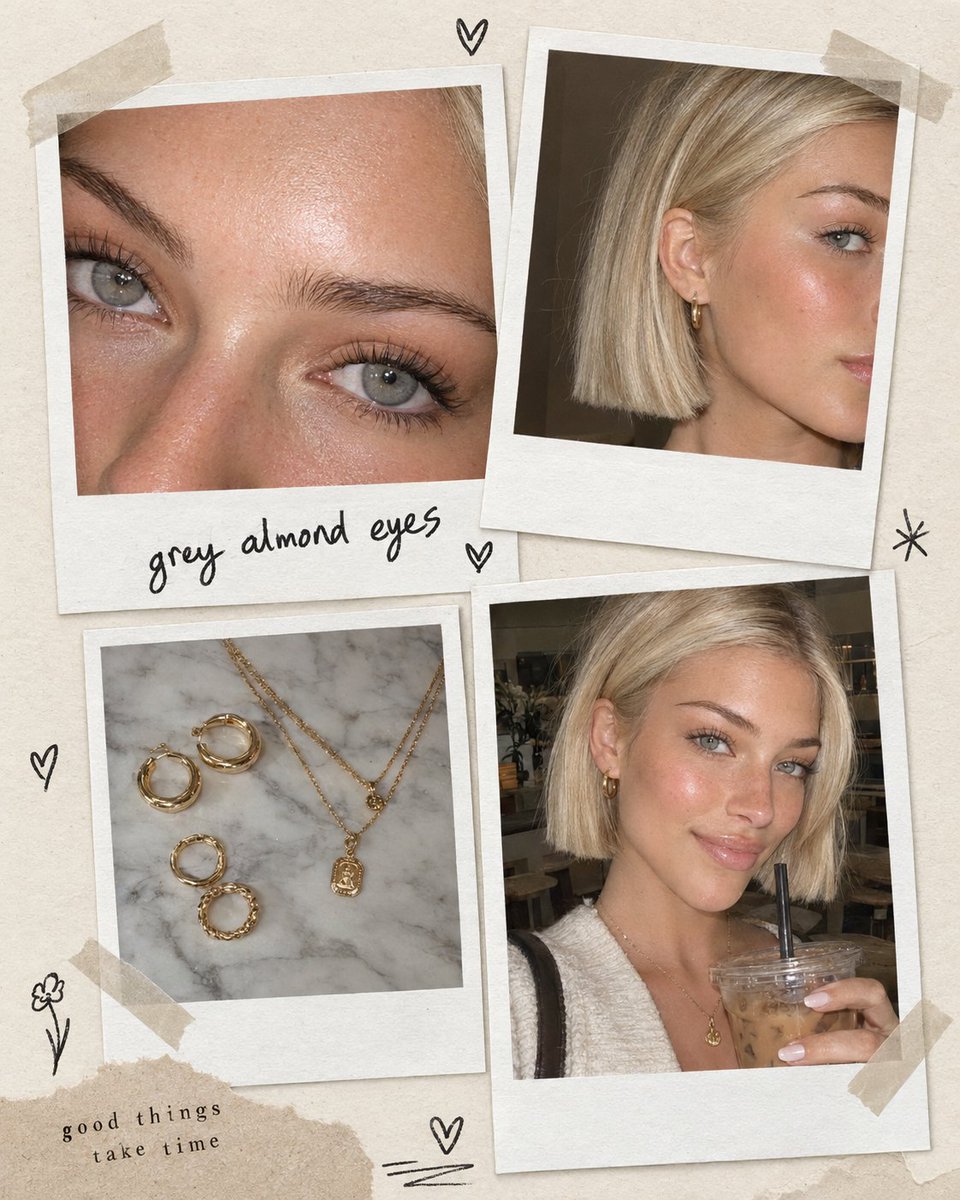 Four Polaroid Panels Capture Blonde Woman With Iced Coffee Grace