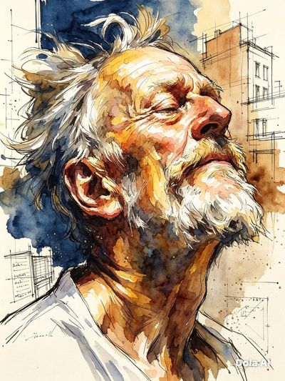 Expressive watercolor portrait blends urban sketch with editorial art