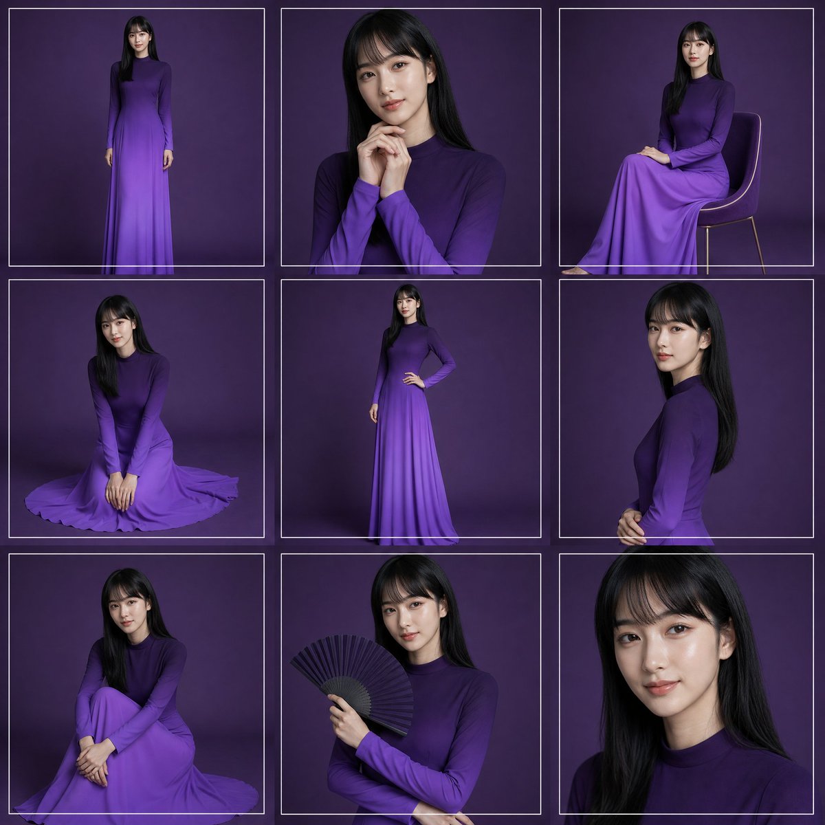 Elegant Minimalism in Fashion: Nine Distinct Portrait Poses