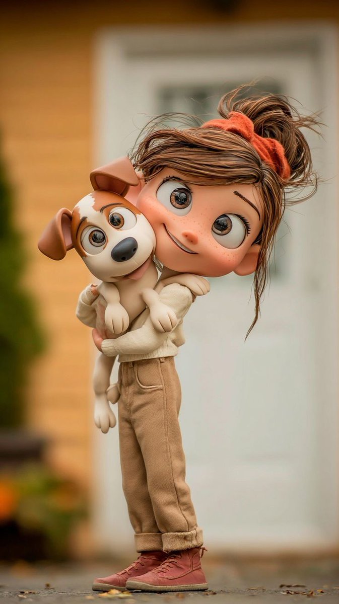 Heartwarming 3D Charm: Girl and Puppy Delight