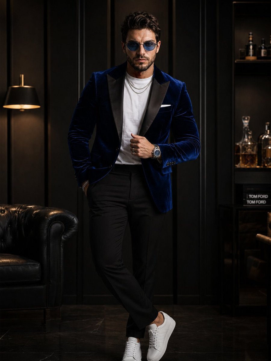 A world-class fashion icon poses in a luxury dark studio