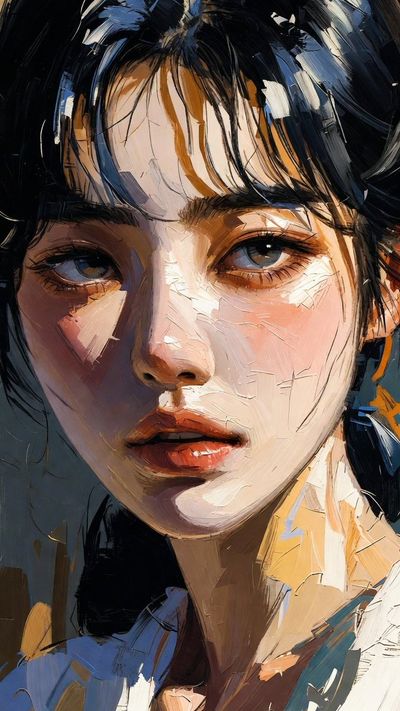 Expressive Portrait of a Korean Woman in Modern Oil Style
