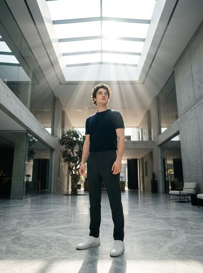 Sunlit Confidence Beneath a Modern Skylight