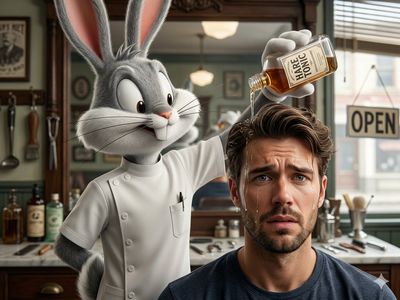 Hyper-Realistic Bugs Bunny Barber in Vintage Shop