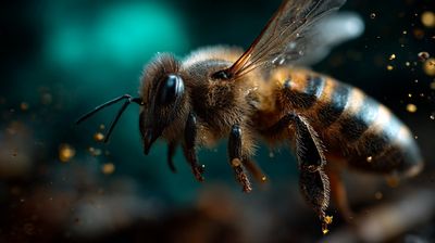 Vivid Macro Capture of an Animal in Motion with Particles