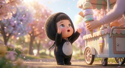 Chibi Gugu Gaga's Magical Ice Cream Quest in Penguin Hoodie