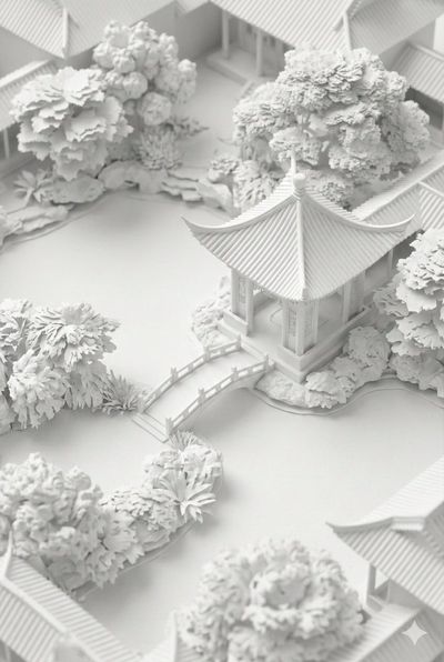 Elegance in White: A Chinese Garden Unveiled