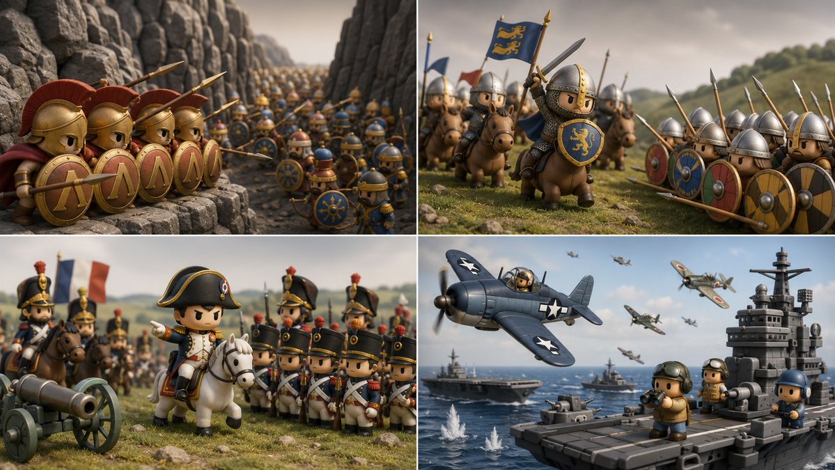 A vintage toy soldier stands amid miniature battlefield diorama