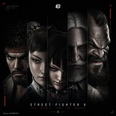 Five One Piece characters collide in staggered vertical portrait strips