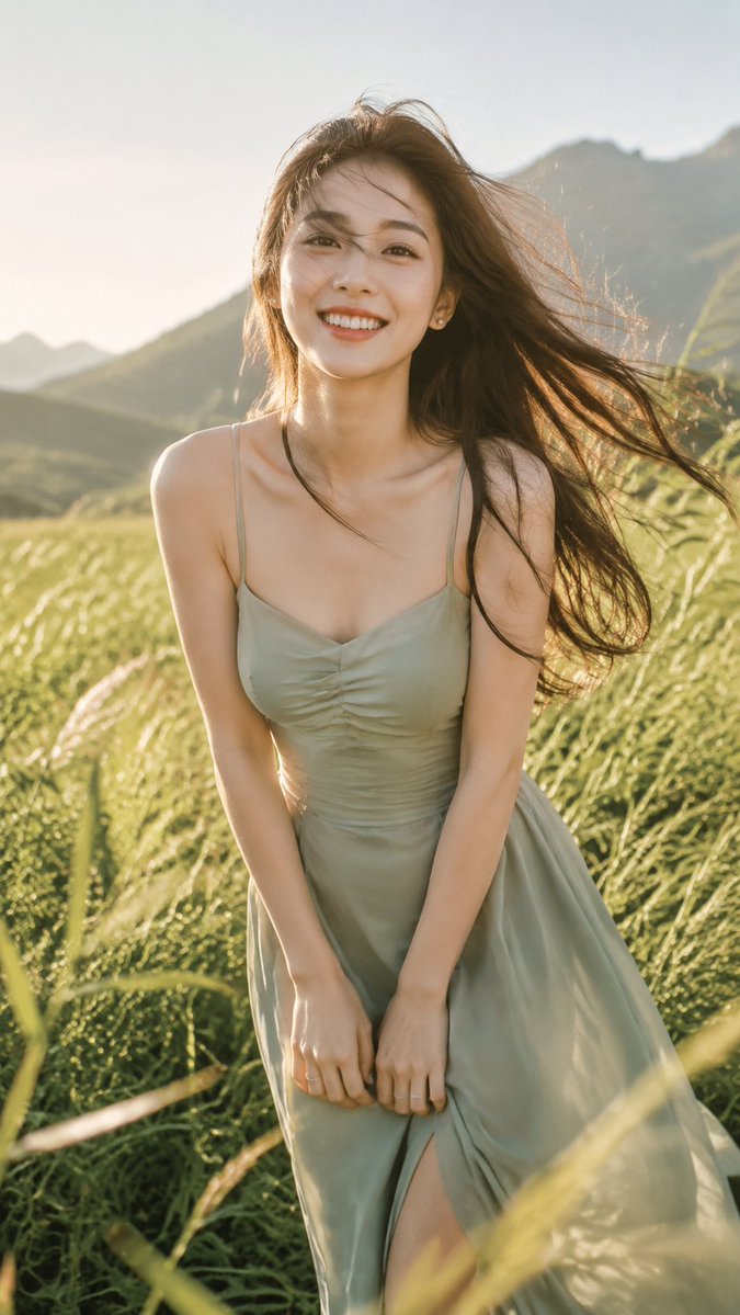 Photoreal Summer Breeze Portrait of a Beautiful East Asian Woman