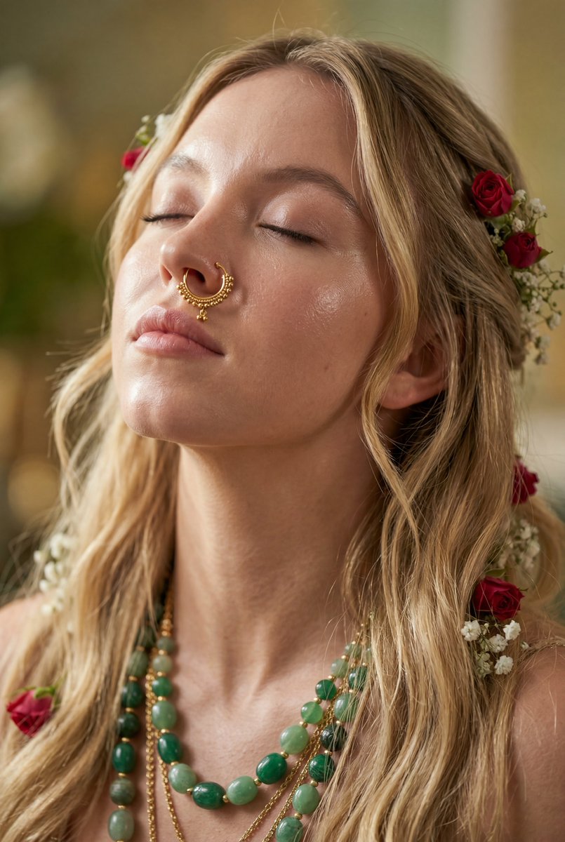 Sydney Sweeney in Hyper-Realistic Detail with Ethnic Elegance