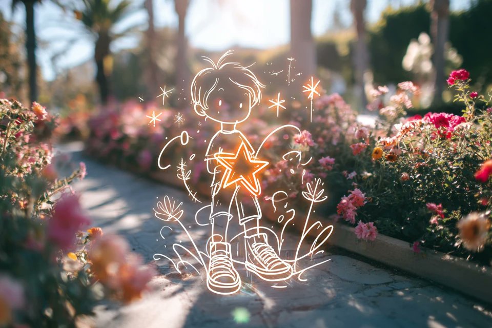 Sunlit Neon Joy in a Blurred Garden