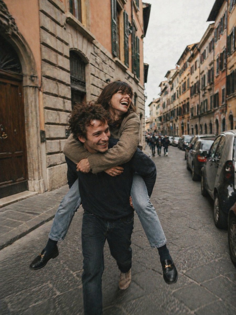 Carefree Joy on a Quiet European Street