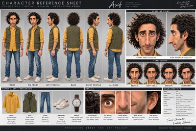 Professional character reference sheet for film and animation preproduction